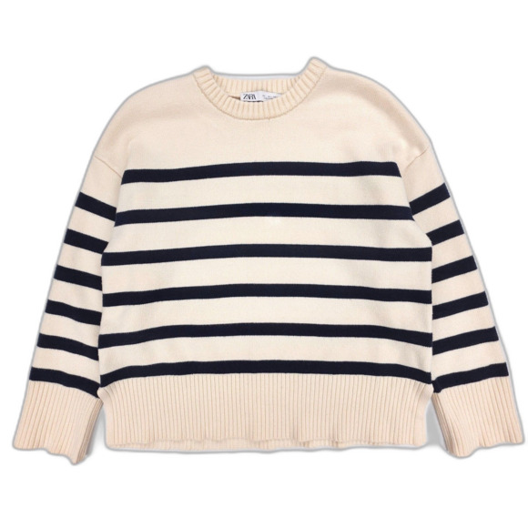 ZARA Oversized Crewneck Striped Sweater 90s Y2k Clean Girl French Girl Preppy - Picture 1 of 7